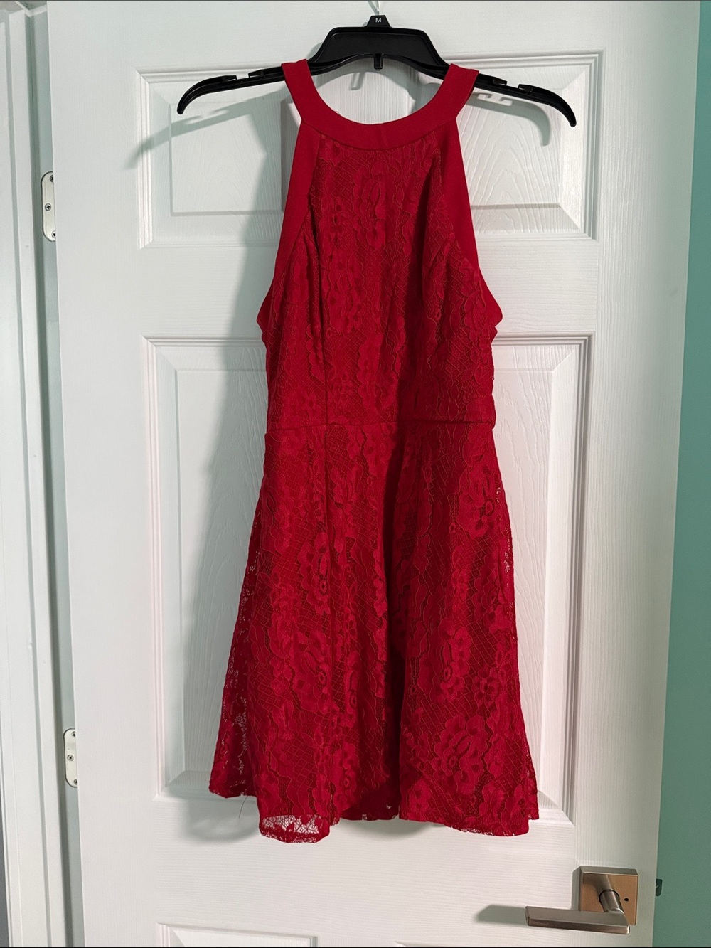 Red Lace Halter Fit-and-Flare Dress